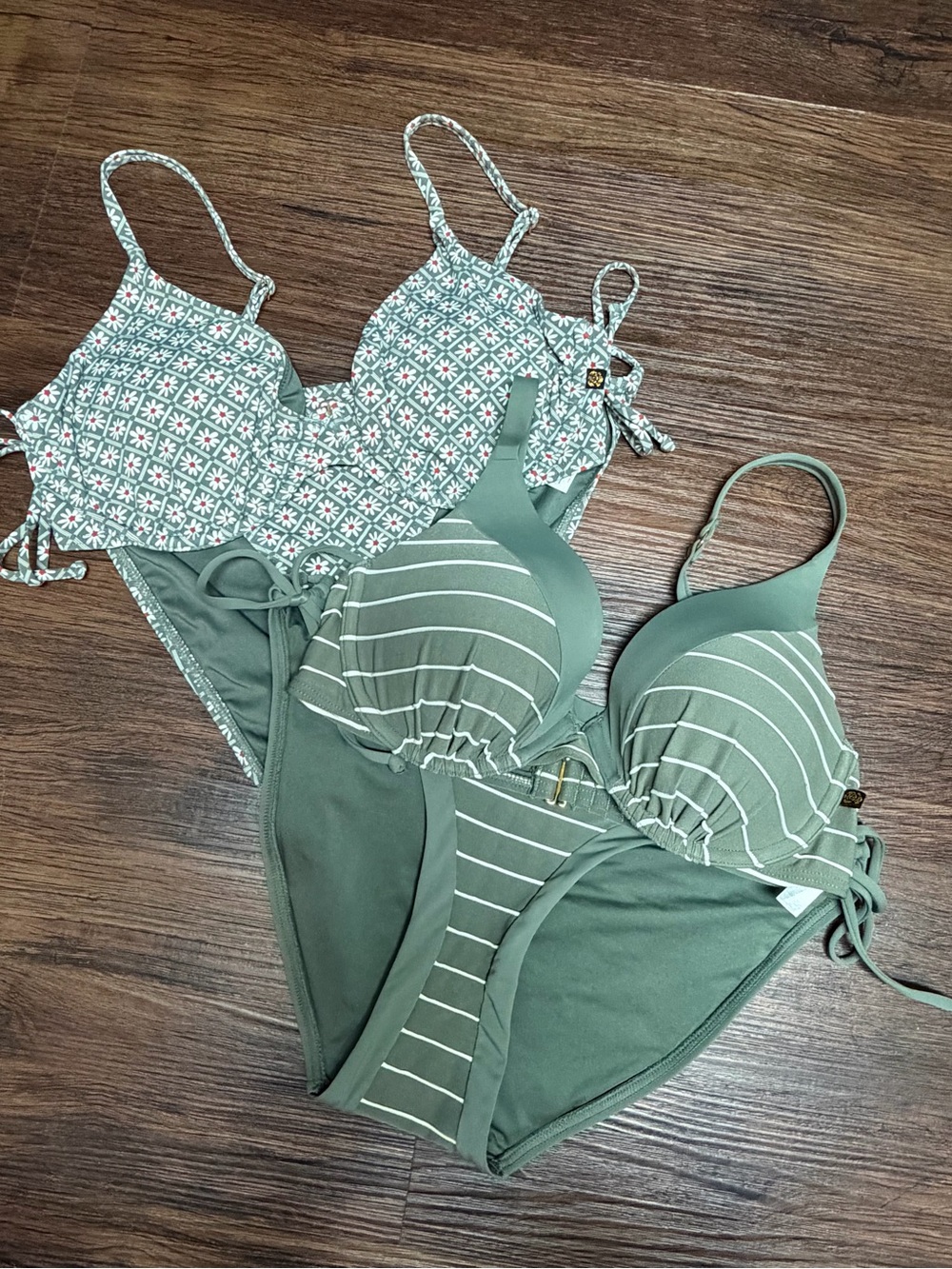 Women's Sage Green Padded Bikini Set Bundle - Two Tops & Two Bottoms